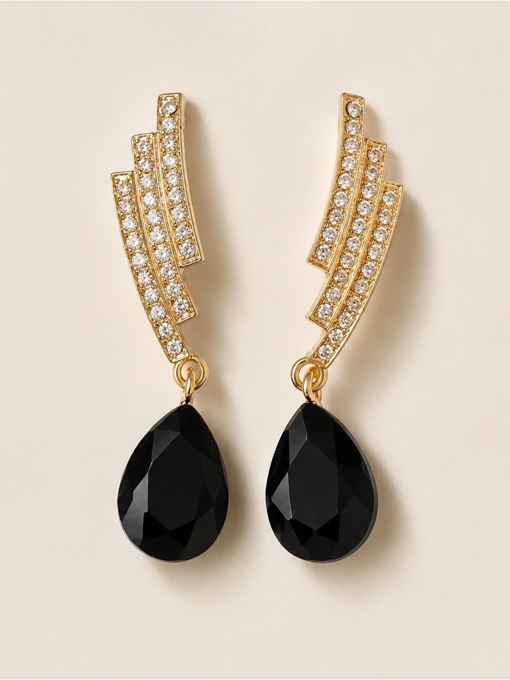 Elegant black crystal drop earrings quiet luxury statement jewelry NEW OBO
